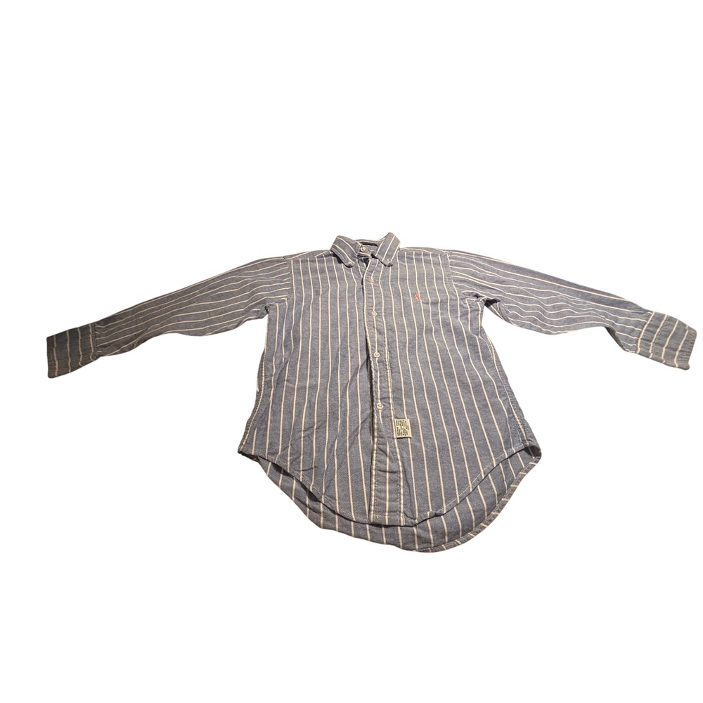 Polo Ralph Lauren Kids Blue White Striped Oxford Button Down Shirt Size 8 USA